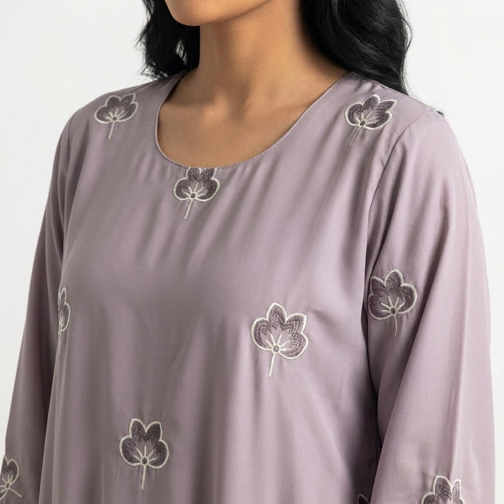 Grey Botanical Floral Gown