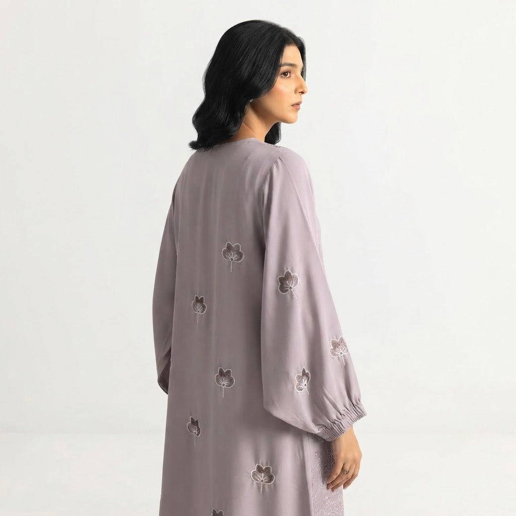 Grey Botanical Floral Gown