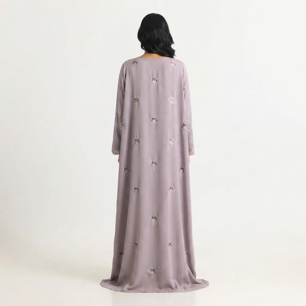Grey Botanical Floral Gown