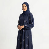 Front view of Navy Botanical Floral Gown - premium Premium Nida (Nidha) Fabric modest wear