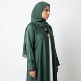 Front view of Emerald Pin-Tuck 2-in-1 Abaya - premium TikTok fabric modest wear