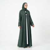 Side view of Emerald Pin-Tuck 2-in-1 Abaya showing attached inner slip