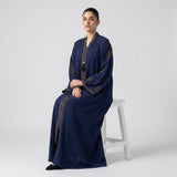 Side profile of Celestial Embellished Abaya highlighting the silhouette