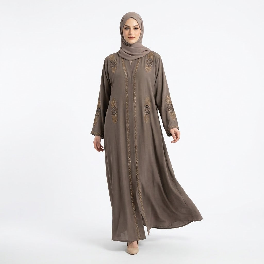 Styled look of Celestial Ring Coat, perfect for formal events, festive celebrations, boutique modest wear, and party wear