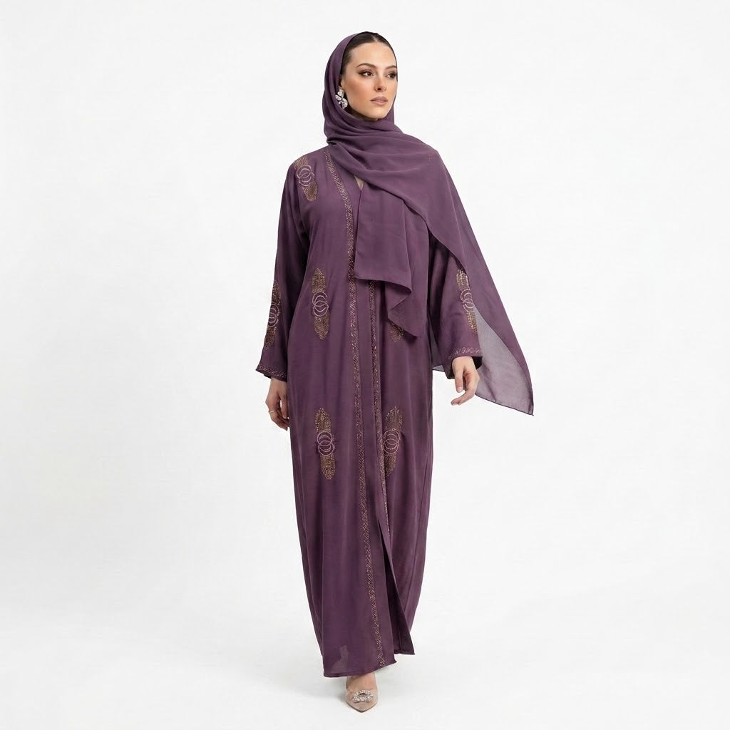 Styled look of Amethyst Ring Coat, perfect for festive celebrations, formal events, boutique modest wear, and party wear