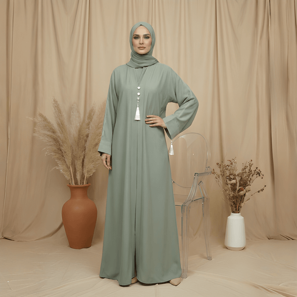 Sage Green Pinstripe Abaya — Premium Zoom Nida, Modern Modest Wear