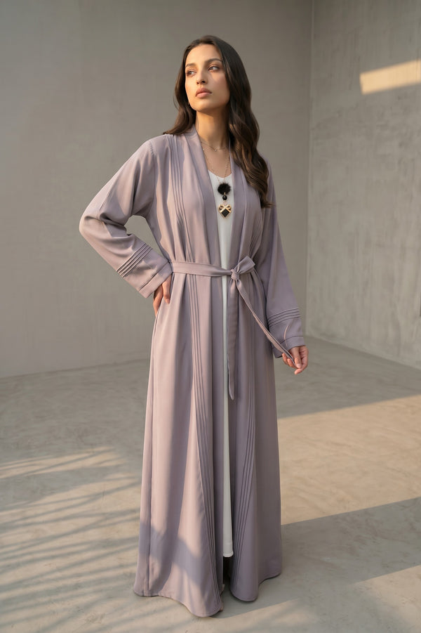 Front view of Luna Pleated Abaya - premium fabric modest wear