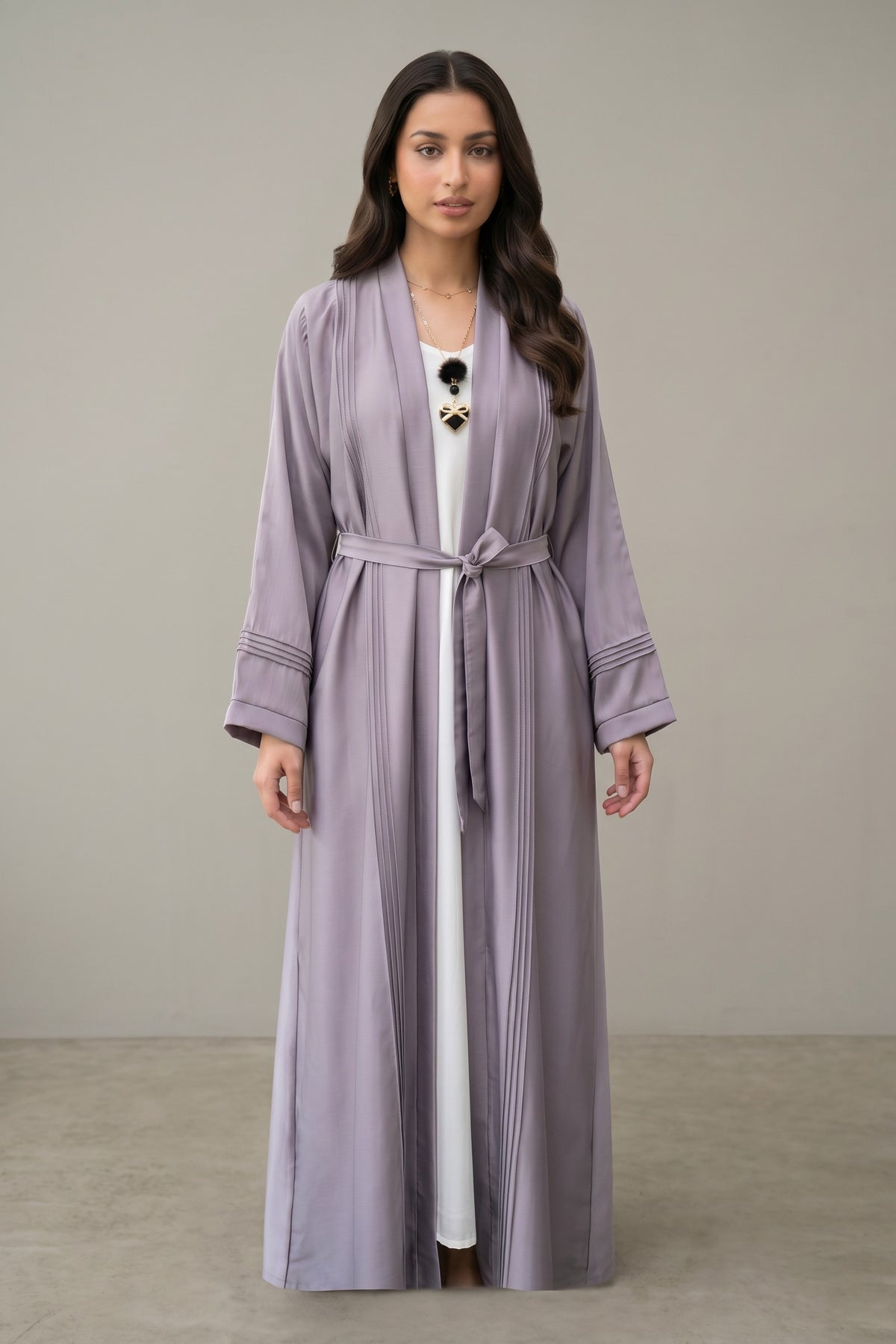 Styled look of Luna Pleated Abaya, perfect for everyday wear