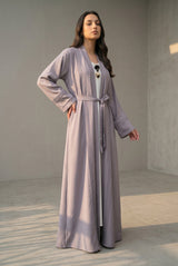 Full-length view of Luna Pleated Abaya in signature colorway