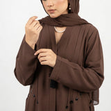 Side view of Mocha Brown Teardrop Studded Coat modest abaya