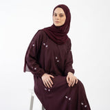 Maroon Floral Sprig Nida Gown styled full length view