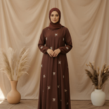 Velora Satin Bow Abaya — Luxury Mocha Brown with Matching Hijab