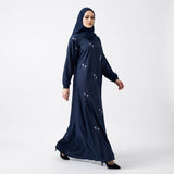 Back view of Navy Floral Sprig Nida Gown showing full silhouette