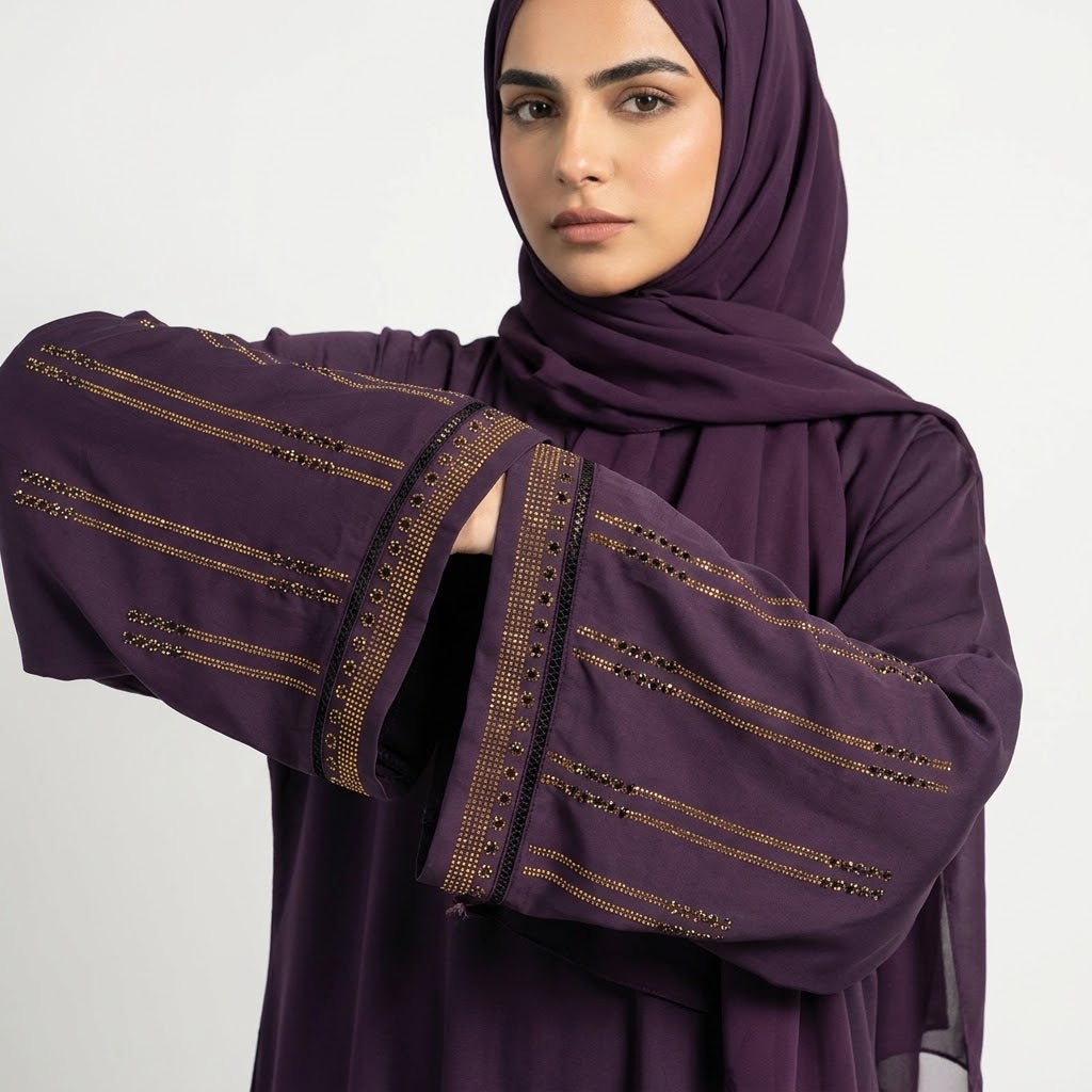 Front view of Amethyst Luxe Raglan Abaya - premium Premium Korean Nidha Fabric modest wear
