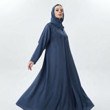 Side view of Navy Monochrome DMC Abaya open front abaya