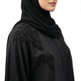Front view of Onyx Cut Dana Embellished Coat - premium Zoom fabric modest wear