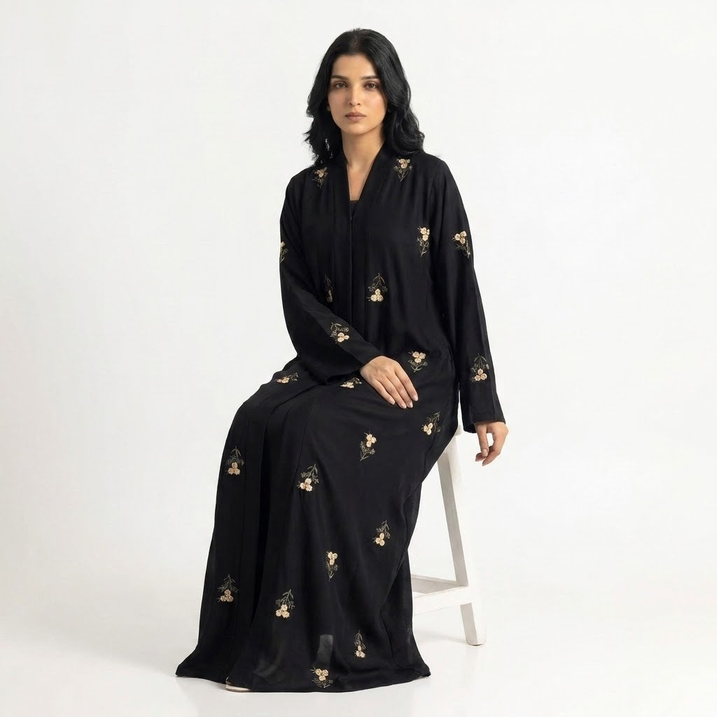 Side profile of Delicate Floral Sprig Coat highlighting the silhouette