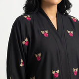 Front view of Magenta Rosette Leaf Coat - premium Premium Nida Fabric modest wear
