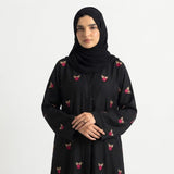 Styled look of Magenta Rosette Leaf Coat, perfect for daily luxury wear, semi-formal gatherings, festive celebrations, and boutique modest wear
