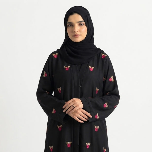 Styled look of Magenta Rosette Leaf Coat