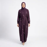 Back view of Plum Floral Sprig Nida Gown showing full silhouette
