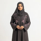 Front view of Brown Crimson Flora Paisley Coat - premium Premium Nida (Nidha) Fabric modest wear
