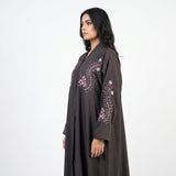 Close-up detail of Brown Crimson Flora Paisley Coat showcasing the design work