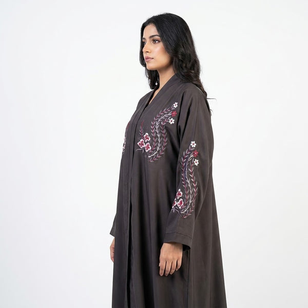 Close-up detail of Brown Crimson Flora Paisley Coat showcasing the design work