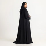 Styled look of Black Crimson Flora Paisley Coat, perfect for semi-formal wear, daily boutique modest wear, and special gatherings