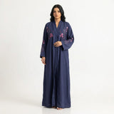 Front view of Navy Crimson Flora Paisley Coat - premium Premium Nida (Nidha) Fabric modest wear