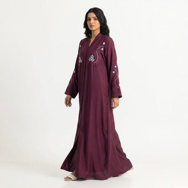 Plum Floral Paisley Leaf Coat