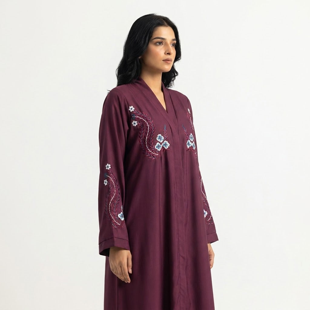 Plum Floral Paisley Leaf Coat