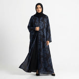 Styled look of Royal Steel Botanical Coat, perfect for semi-formal gatherings, festive wear, boutique modest wear, and evening dinners