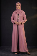 Sleeve detail of Dusty Rose Pleated Brooch Abaya showing horizontal cuff pleats