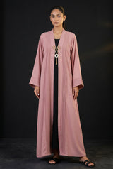 Back view of Dusty Rose Pleated Brooch Abaya