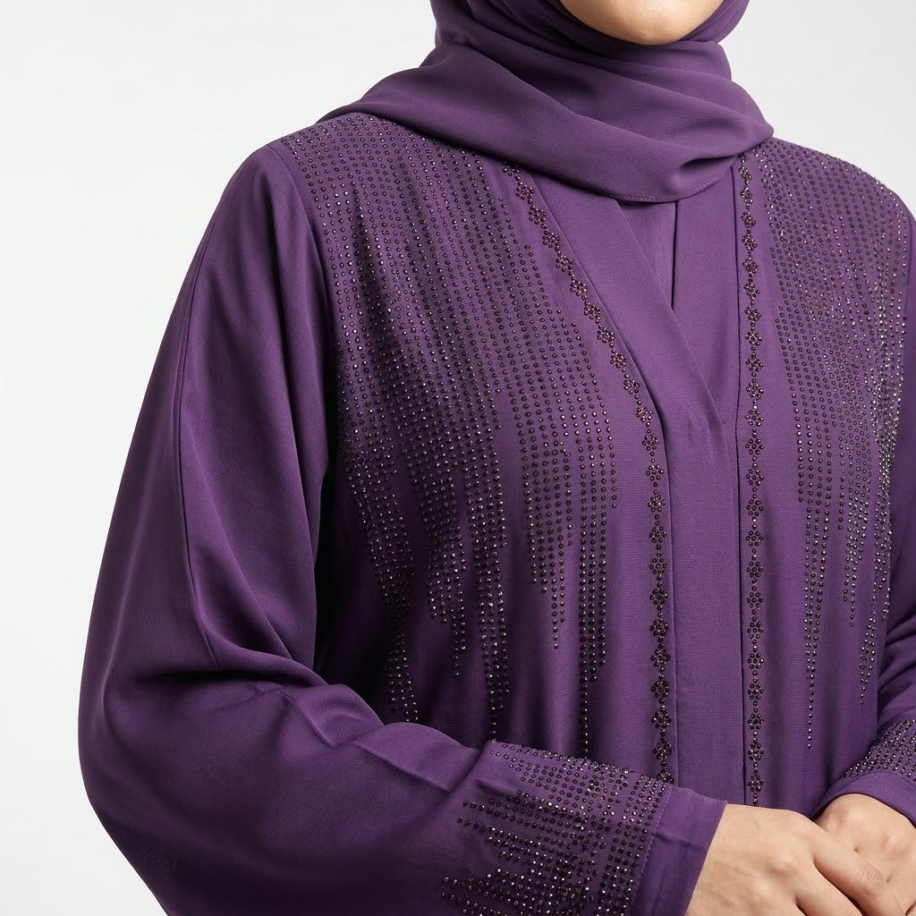 Royal Purple DMC Cascade Abaya styled full length view