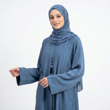 Front view of Slate Blue Teardrop Studded Coat with black teardrop studs