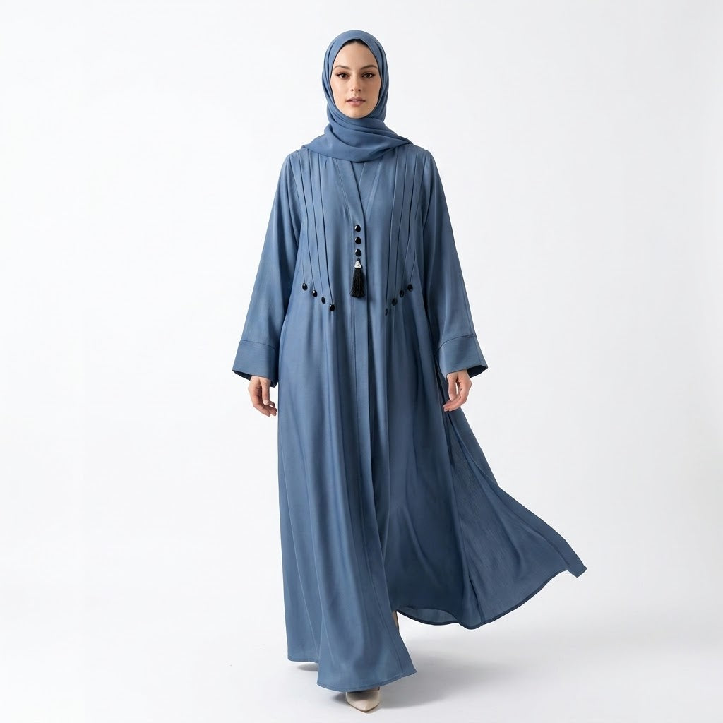 Side view of Slate Blue Teardrop Studded Coat