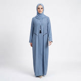 Model wearing Slate Blue Teardrop Studded Coat in open style