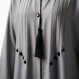 Front view of Silver Grey Teardrop Studded Coat - premium TikTok fabric open abaya