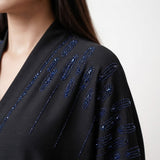 Front view of Onyx Cascade Abaya - premium Premium TikTok Fabric (lightweight, highly durable, wrinkle-resistant, and drapes gracefully). modest wear