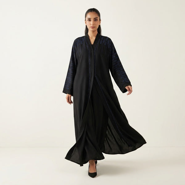 Full-length view of Onyx Cascade Abaya in signature colorway