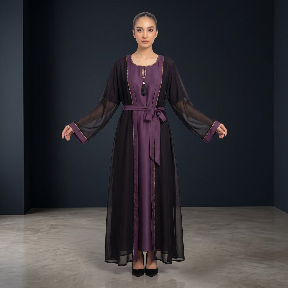Side profile of Imperial Plum Onyx Set highlighting the silhouette