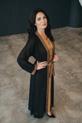 Styled look of Midnight Onyx Caramel Set, perfect for everyday wear