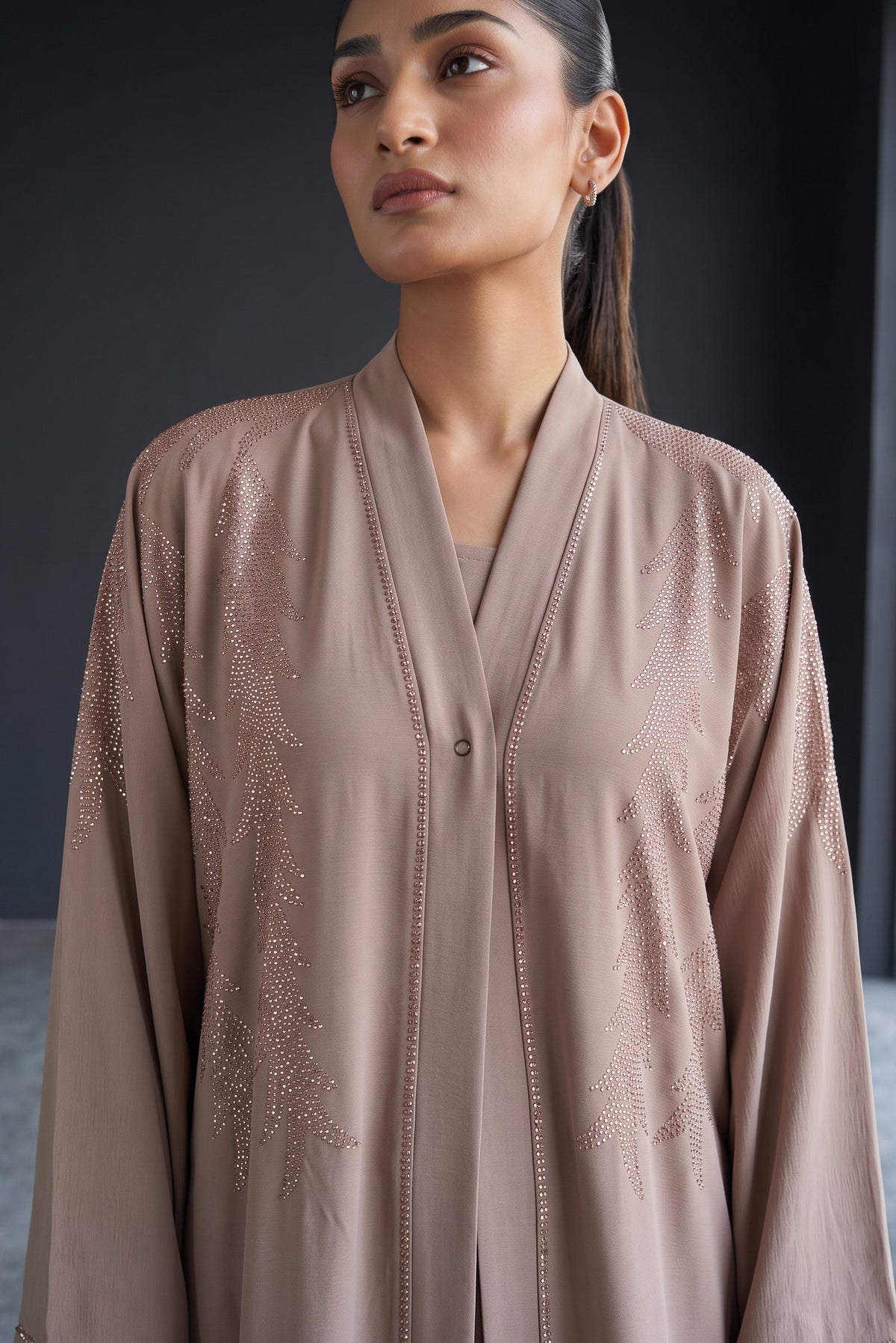 Styled look of Aurora Stone Abaya, perfect for everyday wear