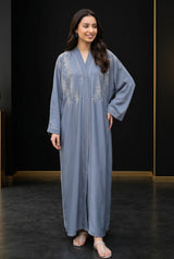 Steel Royal Feather Rhinestone Abaya