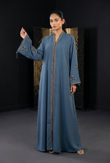 Full length standing view of Slate Blue Flared Abaya