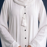 Close-up detail of Pearl Tassel Flared Abaya showcasing the design work