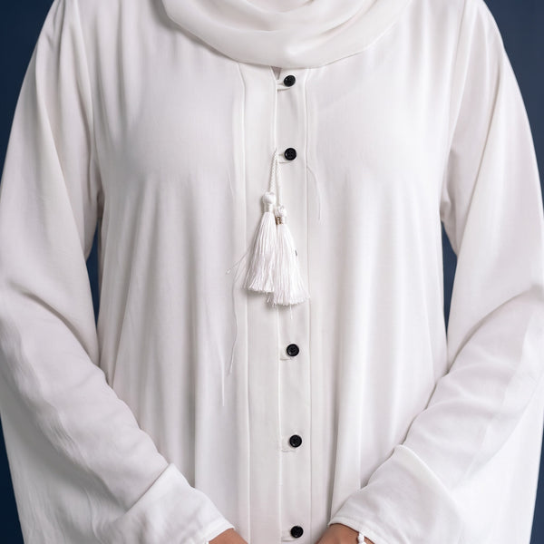 Close-up detail of Pearl Tassel Flared Abaya showcasing the design work