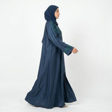 Close-up detail of Zink Blue Emerald DMC Abaya showcasing emerald green DMC stones